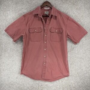 LL Bean Sunwashed Canvas Shirt Med Tall  Salmon Red Traditional Fit Short Sleeve